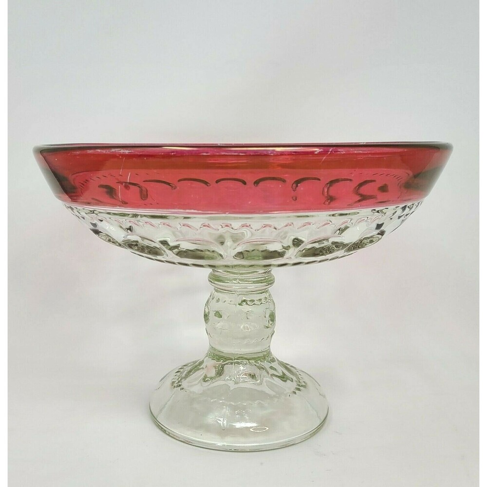 Kings Crown Ruby Flashed 10" Footed Fruit Compote Thumbprint Indiana Glass MCM